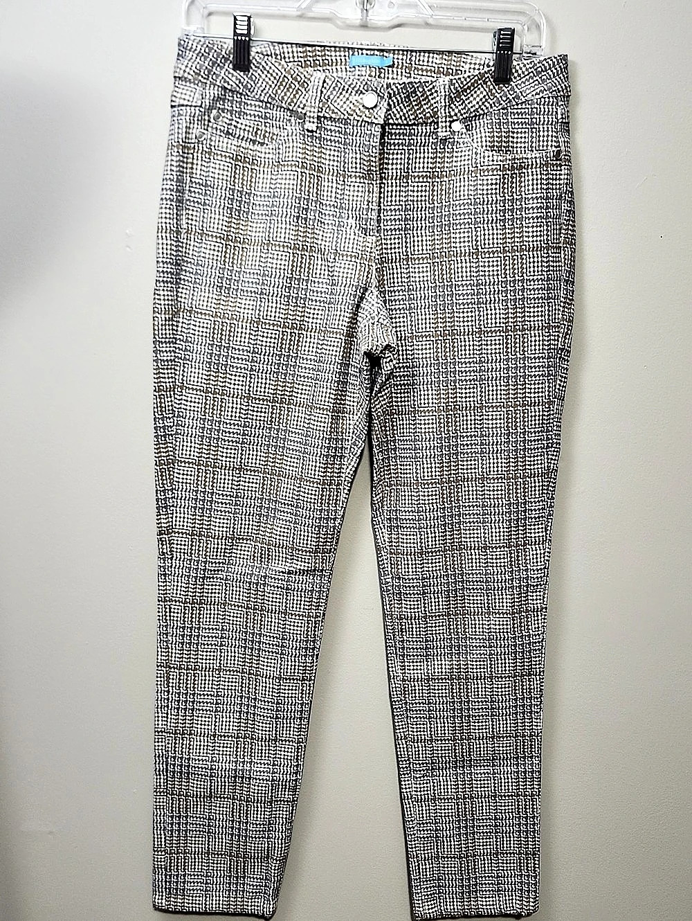 J. McLaughlin Lexi Slim Stretch Ankle Jeans Plaid Houndstooth Preppy Office Work
